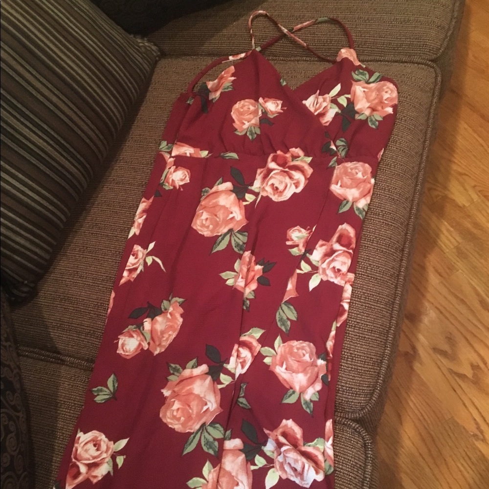 Red floral maxi dress